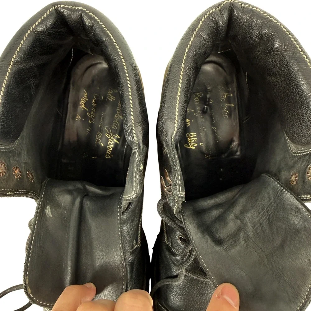 Calzoleria Harris Men 13 Black Leather Cap Toe Vibram Lace Up Ankle  Boots Italy
